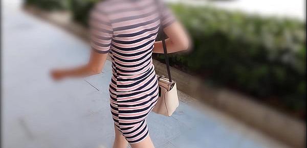  Hot Wife Walking In Tight Dress Wiggling Sexy Booty